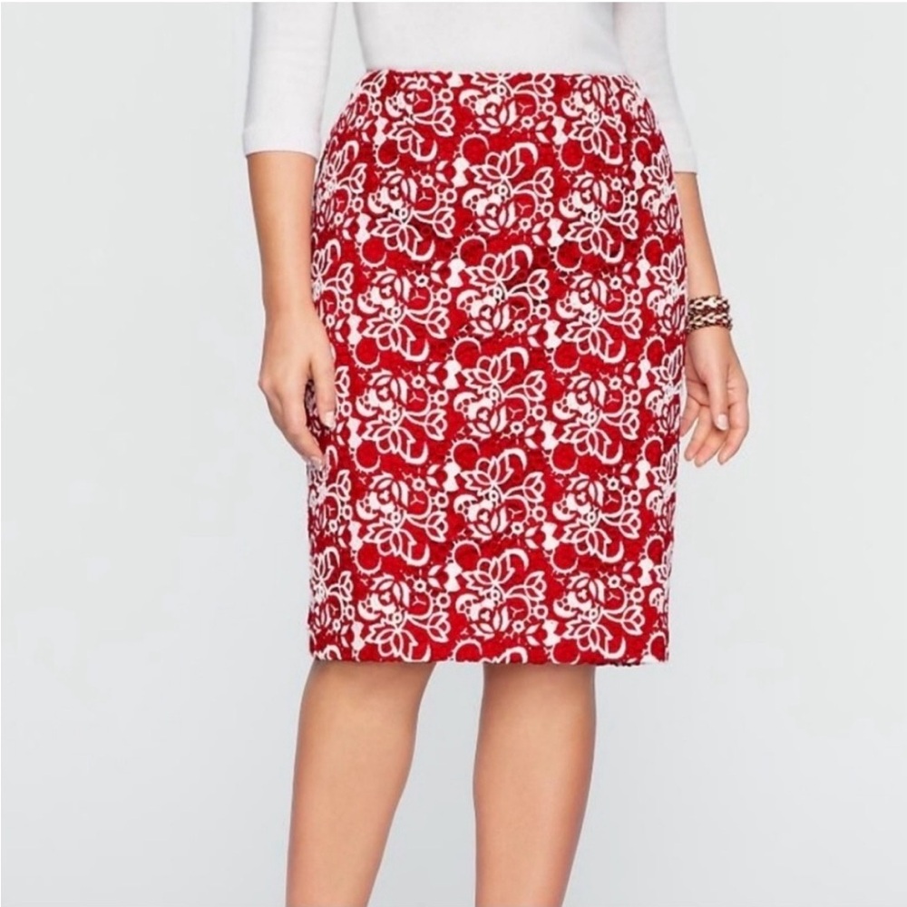 Talbots Red and White Floral Pencil Skirt